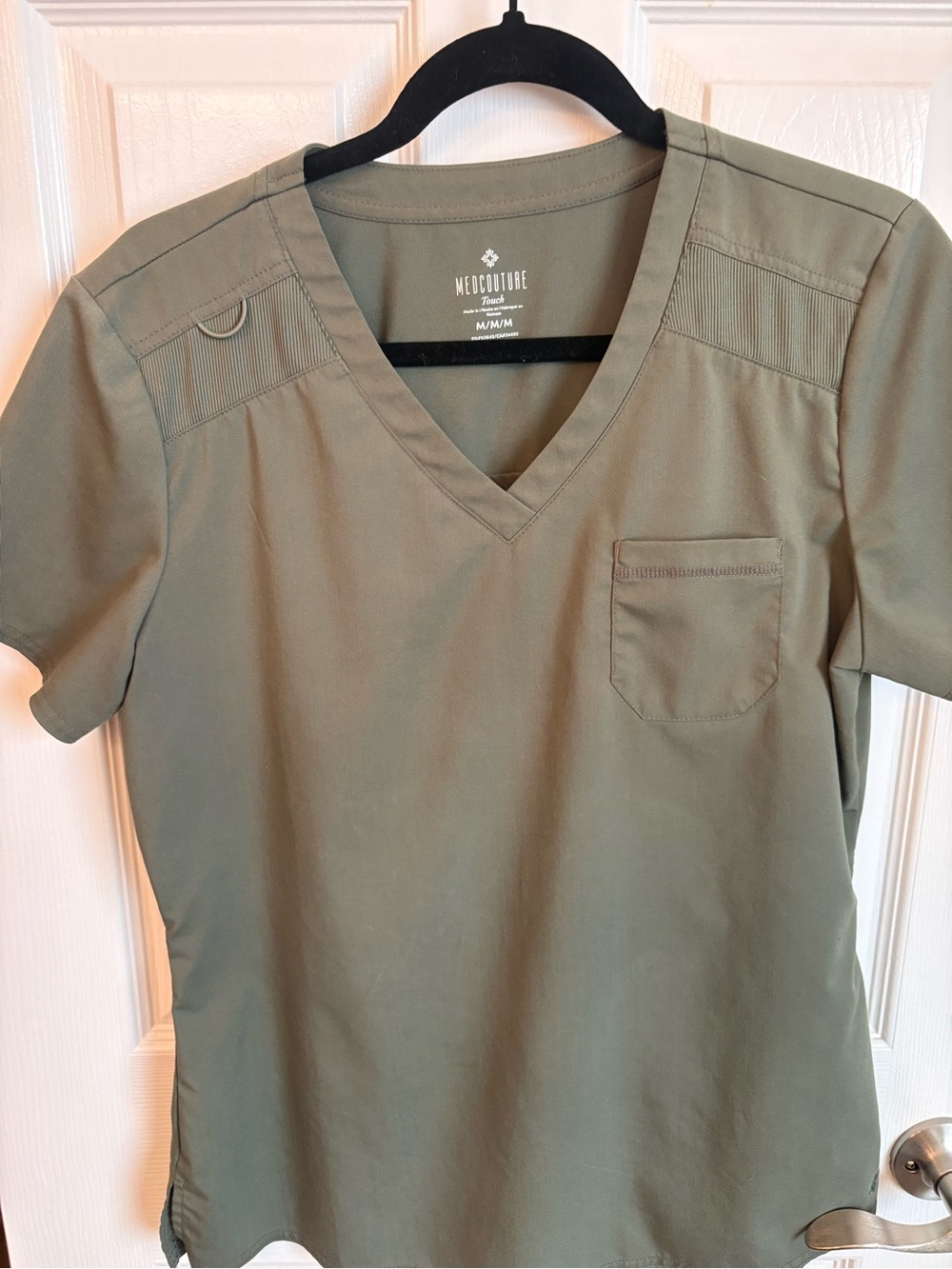 Med Couture Olive Green V-Neck Short Sleeve Scrub Top Touch